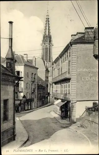 Ak Plombières les Bains Lothringen Vosges, Rue 1 Francais, Grand Hot. de L'Ours