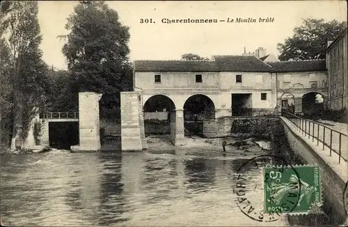 Ak Charentonneau Val de Marne, Le Moulin brule