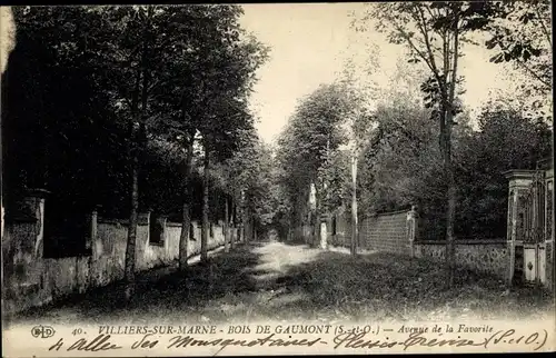 Ak Villiers sur Marne Val de Marne, Bois de Gaumont, Avenue de la Favorite