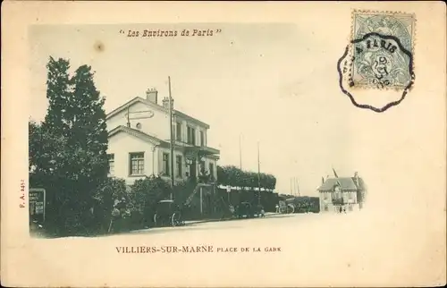 Passepartout Ak Villiers sur Marne Val de Marne, Place de la gare, Les Environs de Paris