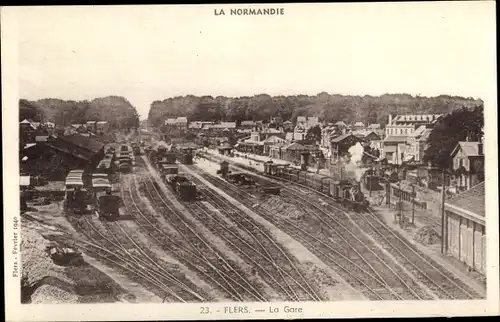 Ak Flers Orne, La Gare, Vue générale