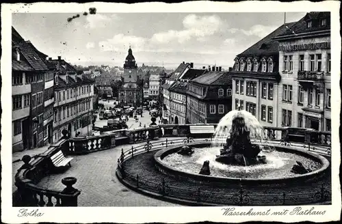 Ak Gotha in Thüringen, Wasserkunst mit Rathaus