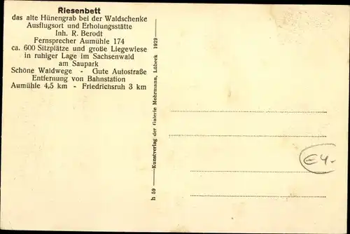 Ak Aumühle Schleswig Holstein, Riesenbett, Hühnengrab bei der Waldschenke