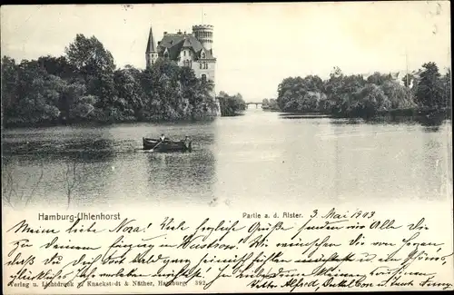 Ak Hamburg Nord Uhlenhorst, Partie an der Alster, Ruderboot