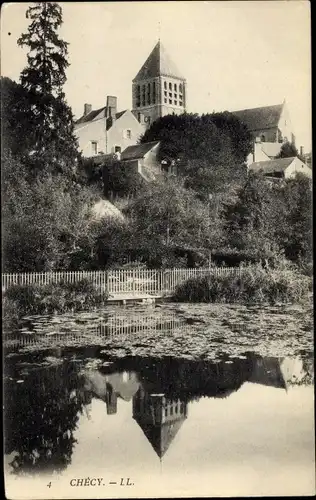 Ak Checy Loiret, l´Étang et l´Église