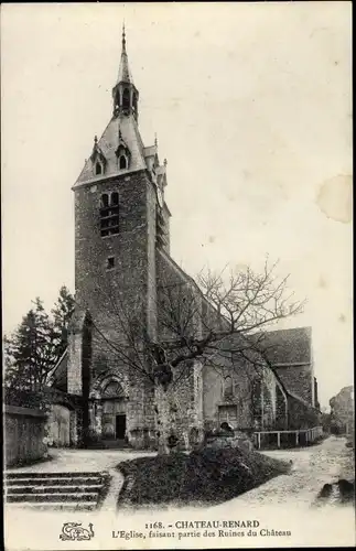 Ak Chateau Renard Loiret, Église et Ruines du Château