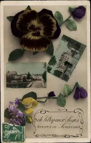 Ak Vitry aux Loges Loiret, Pensées et différentes Vues de la Ville