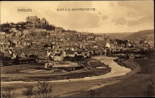 Ak Marburg an der Lahn, Blick von der Weintrautseiche auf die Stadt