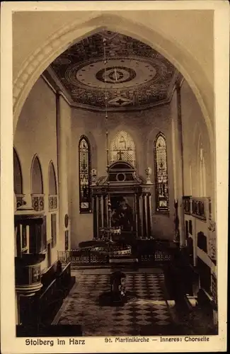 Ak Stolberg Südharz, St. Martinikirche, Innenansicht, Chorseite