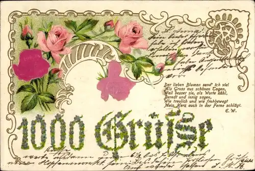 Stoff Litho 1000 Grüße, Rosenblüten