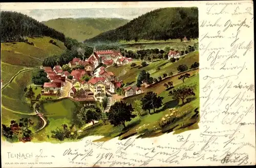 Künstler Ak Bad Teinach Zavelstein im Nordschwarzwald, Blick auf den Ort