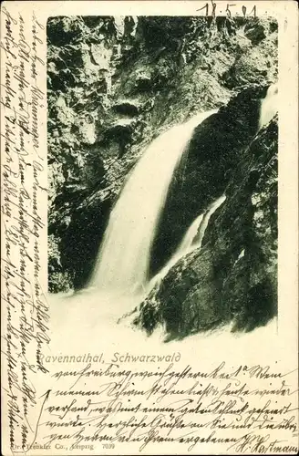 Ak Breitnau Schwarzwald, Wasserfall im Ravennatal