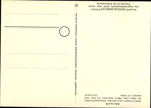 Künstler Ak Geschützte Pflanzen und Tiere der Heimat, Jugendherbergsgroschen, Edelweiß