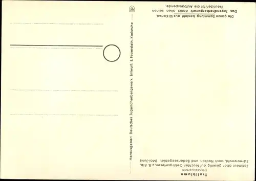 Künstler Ak Geschützte Pflanzen und Tiere der Heimat, Jugendherbergsgroschen, Trollblume