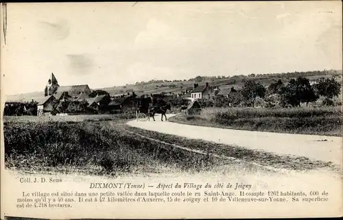 Ak Dixmont Yonne, Village vue du côté de Joigny