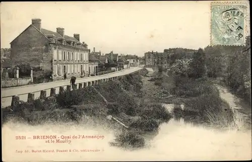 Ak Brienon-sur-Armançon Yonne, Quai de l´Armançon et le Moulin