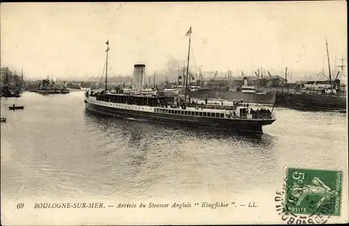 Ak Boulogne sur Mer, Arrivée du Steamer Anglais Kingfisher