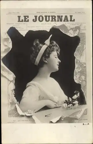 Passepartout Ak Portrait de Femme, Actrice, sortant du Journal Le Journal