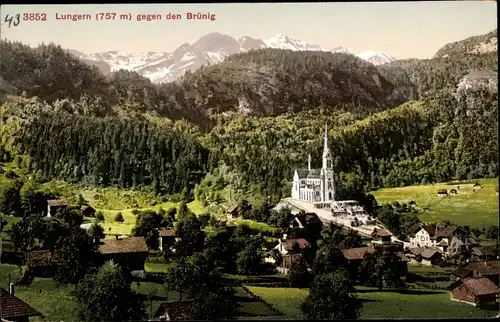 Ak Lungern Kanton Oberwalden, Teilansicht gegen den Brünig