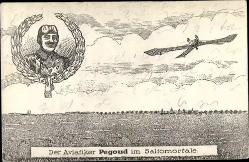 Künstler Ak Aviatiker Adolphe Pegoud im Saltomortale