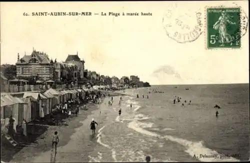 Ak Saint Aubin sur Mer Calvados, La Plage à marée haute