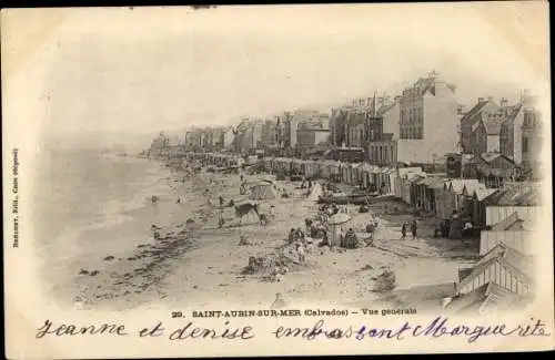 Ak Saint Aubin sur Mer Calvados, Vue générale, Strandleben