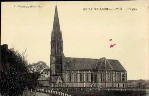 Ak Saint Aubin sur Mer Calvados, L'Église