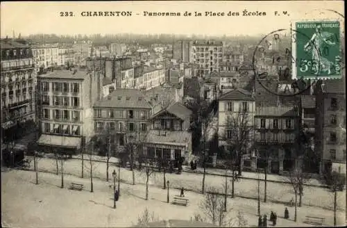 Ak Charenton Val de Marne, Panorama de la Place des Ecoles