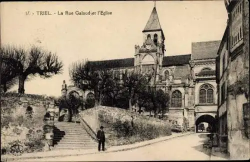 Ak Triel sur Seine Yvelines, La Rue Galaud et l'Église