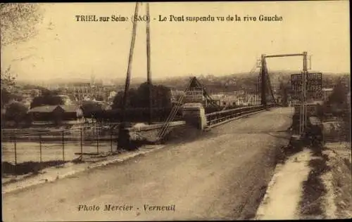 Ak Triel sur Seine Yvelines Le Pont suspendu vu de la rive Gauche