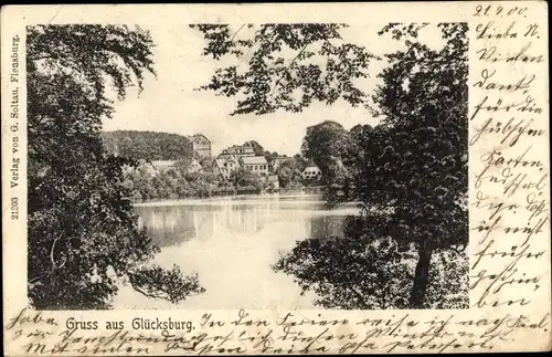 Ak Glücksburg an der Ostsee, Blick vom Schloss auf den Ort