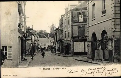 Ak Rugles Eure, Grande Rue, Café de la Mairie