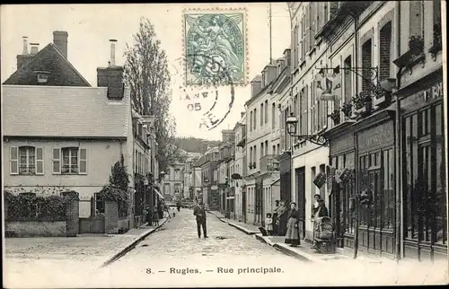 Ak Rugles Eure, Rue Principale, Commerces