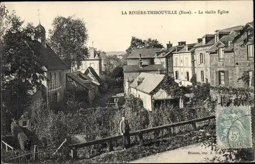 Ak Thibouville Eure, Rivière Thibouville, la vieille Église