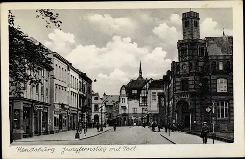 Ak Rendsburg in Schleswig Holstein, Jungfernstieg, Postamt, Geschäfte