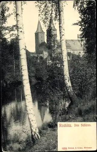 Ak Rochlitz Sachsen, Partie am Teich mit Blick aufs Schloss