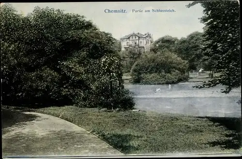 Ak Chemnitz in Sachsen, Schlossteich, Schloss