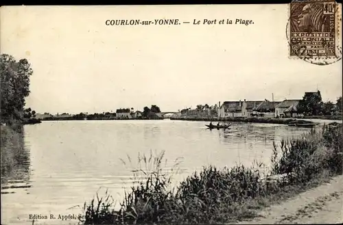 Ak Courlon Yonne, Le Port et la Plage