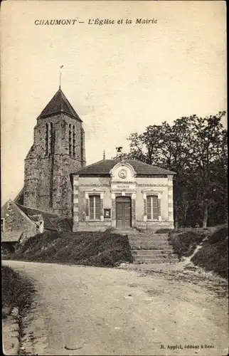 Ak Chaumont, Yonne, L´Église et la Mairie