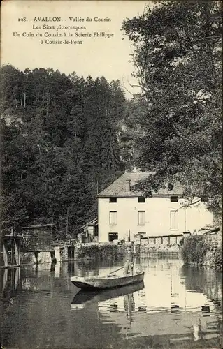 Ak Avallon Yonne, Vallée du Cousin, Scierie Philippe à Cousin le Pont, Sägewerk, Ruderer