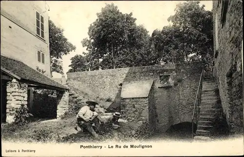 Ak Ponthierry Seine et Marne, Le Ru de Moulignon, pêcheur