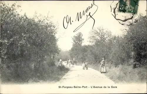 Ak Saint-Fargeau-Ponthierry Seine et Marne, Avenue de la Gare, charrettes à ânes