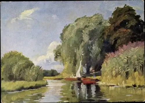 Künstler Ak Bielefeld, B., Sommertag, Flusspartie