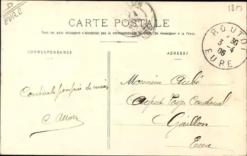 Ak Routot Eure, Gendarmerie et Route de Pont Audemer