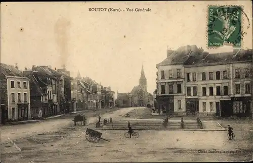 Ak Routot Eure, Vue Générale, Place et Église