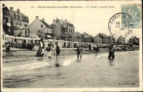 Ak Saint Aubin sur Mer Calvados, La Plage à marée haute