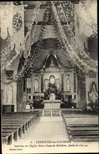 Ak Ferrières en Gâtinais Loiret, Intérieur de l´Église Notre Dame de Bethléem