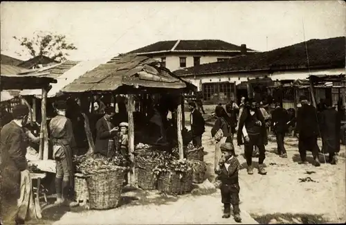 Foto Ak Prilep Mazedonien, Gemüsemarkt, I. WK