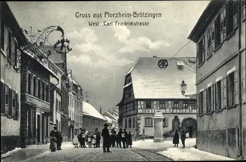 Ak Brötzingen Pforzheim im Schwarzwald, Carl Friedrich Straße, Winter, Gasthaus Krone