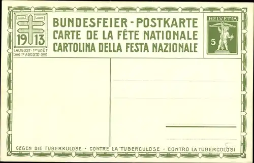 Ganzsachen Künstler Ak Bächliger, A. M., Schweizer Bundesfeier 1913, Gegen die Tuberkulose